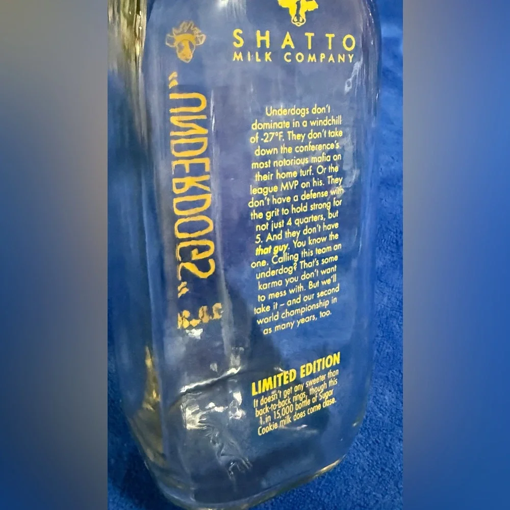 Limited Ed Shatto Milk - Set of 3 “Underdog” 2.11.24 Glass Milk Bottles W/Lids